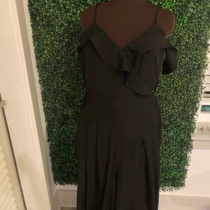 Black spaghetti strap cross back, wide leg jumper
